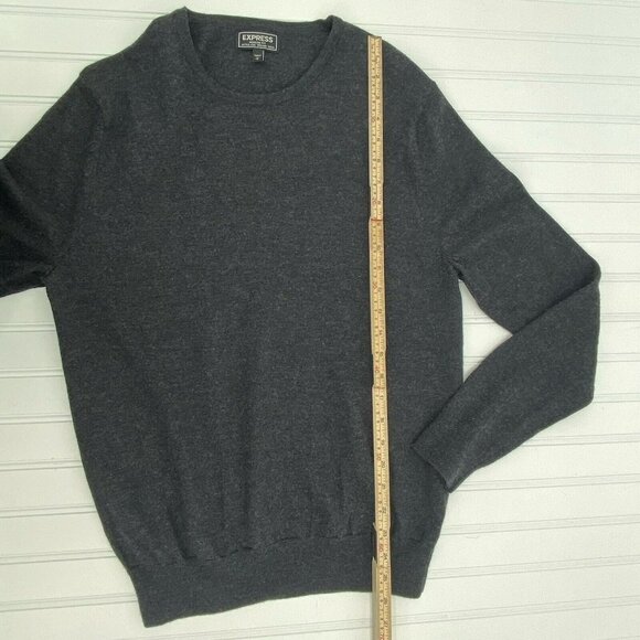 Express Sweater Mens Large Gray Knit‎ Pullover Crew Neck Long Sleeve Merino Wool - Picture 5 of 8